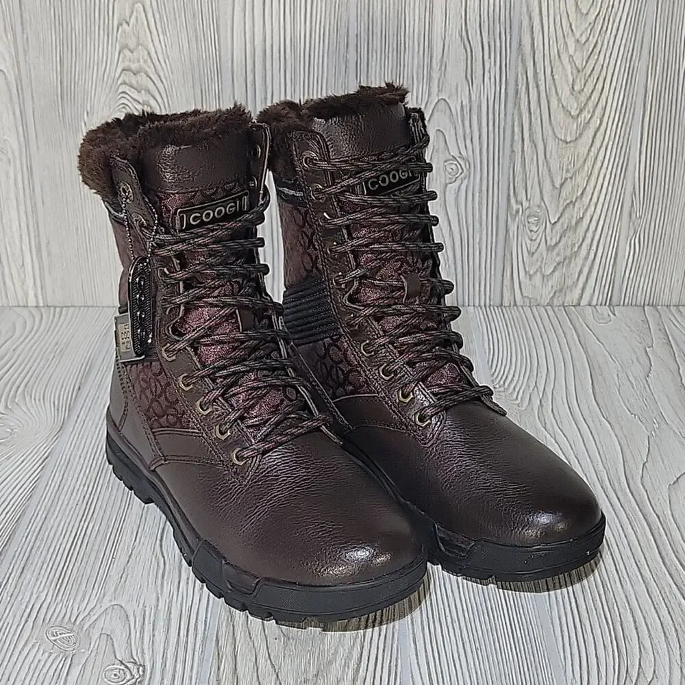 COOGI Winter Faux Fur Lined Logo Retro Y2K Brown Boots Mens Size 7.5